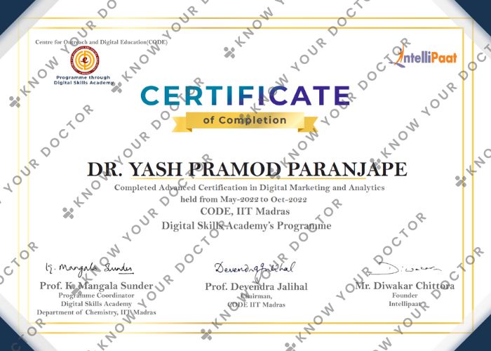 Dr Yash Paranjape - IIT Madras Digital Marketing Certificate