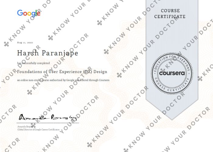 Harsh Paranjape - Foundation of UX Design Certificate