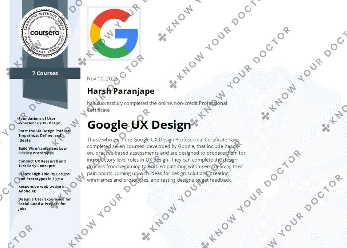 Harsh Paranjape - Google UX Designing Course Certificate