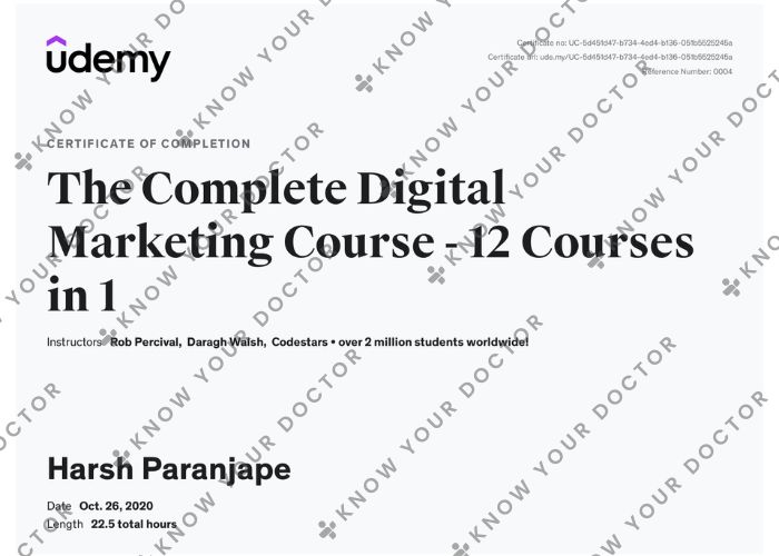 Harsh Paranjape - UDEMY Digital Marketing, SEO, WordPress Course Certificate