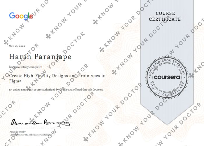 Harsh Paranjape - UX Design Hi-Fi Prototype Certificate